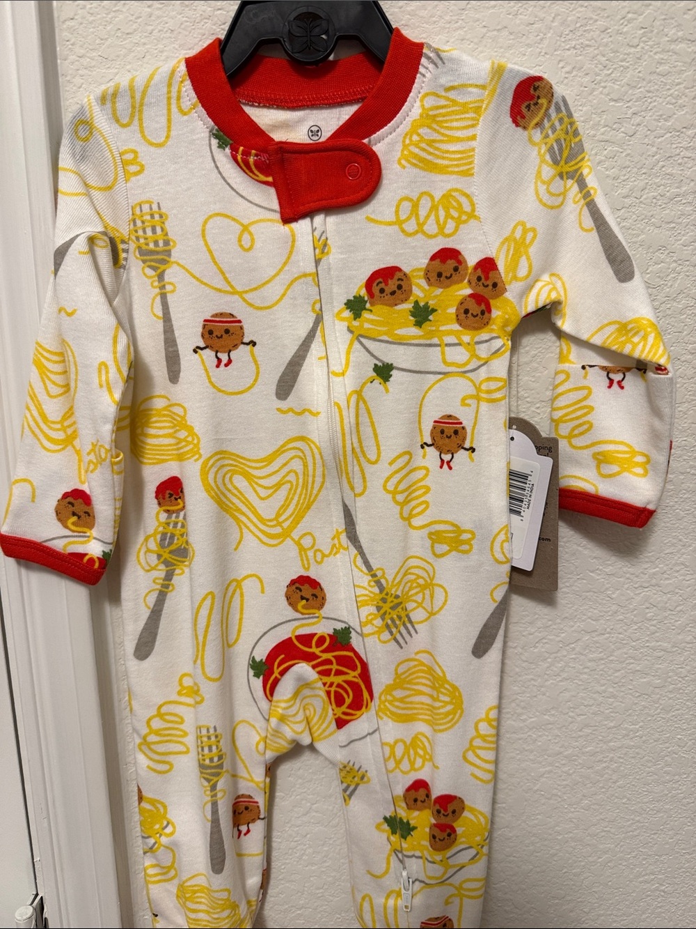 Honest Baby One-Piece Footed Pajamas In Cream With Red Trim Size 0/3m-Nwt — image 2 of 3